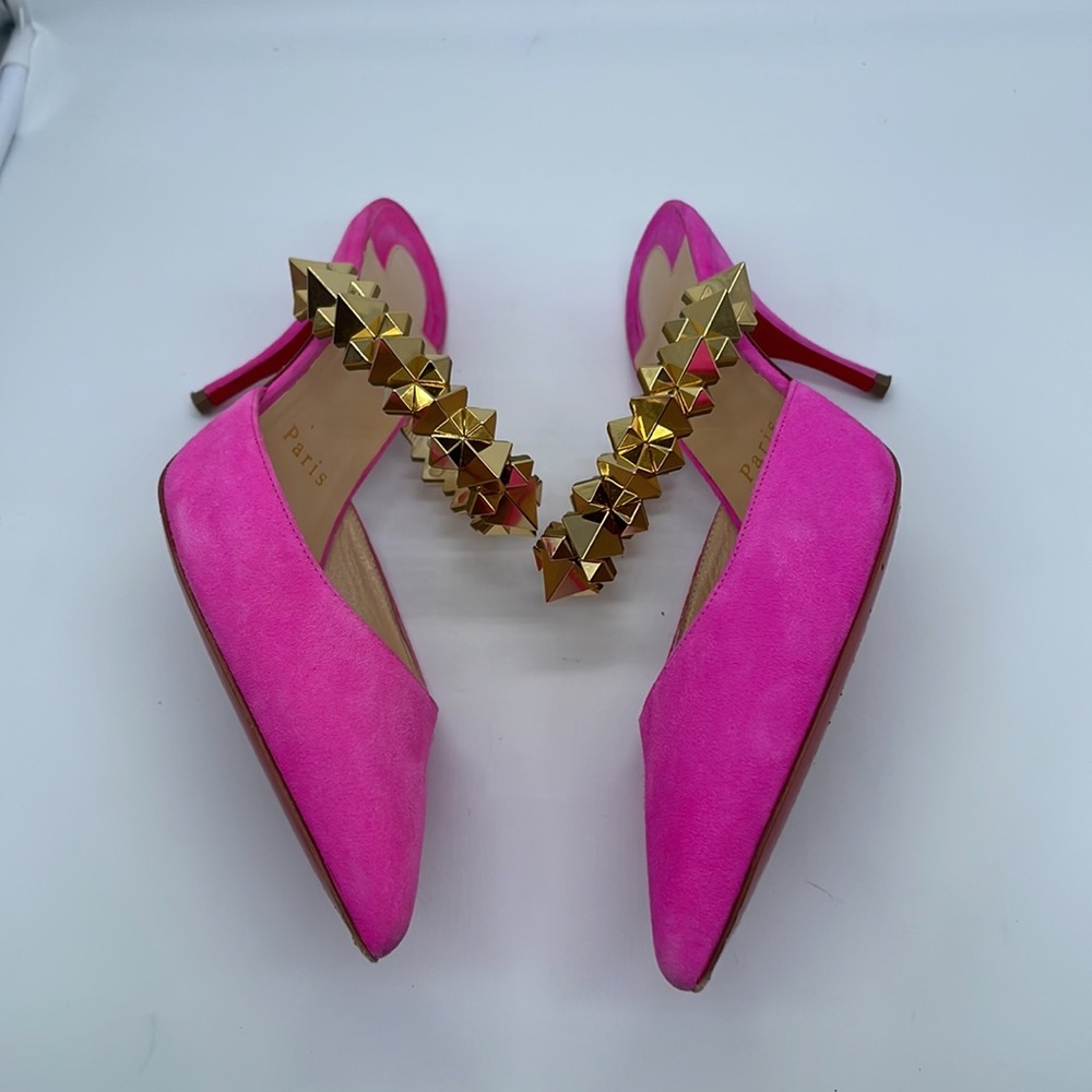 Christian Louboutin Hot pink Planet Choc 80 Suede Mule Pumps 38.5 - Picture 5 of 10